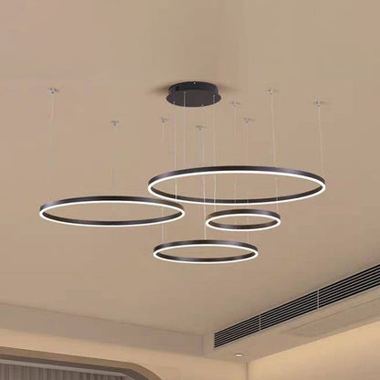 Lustre LED à anneaux multiples, hauteur réglable de 40 à 80 cm, luminaire en métal et acrylique, plafonnier à intensité variable pour salle à manger et salon, suspension moderne