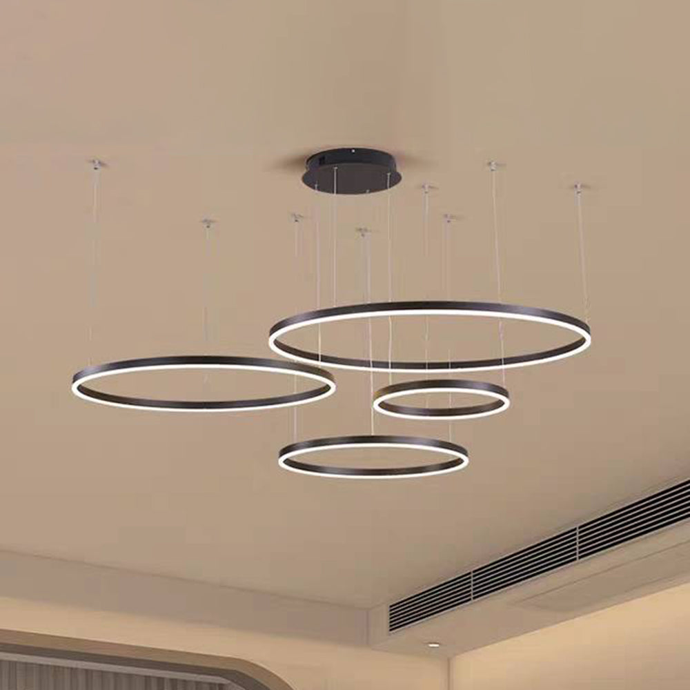 Multi-Ring LED Ceiling Light Fixture Adjustable Height Metal & Acrylic for Dining Room Bedroom Kitchen Modern Hanging Lamp Indoor Lighting D