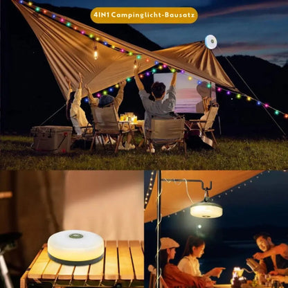 Rechargeable LED Lantern Flashlight with 33-Foot RGB String Lights & Power Bank for Camping Tents Festivals Outdoor Adventures Magnetic Hook
