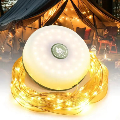 Rechargeable LED Camping Lantern with RGB String Lights and Power Bank Function for Outdoor Adventures