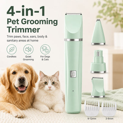 Ortekor 4-in-1 Cordless Pet Grooming Trimmer for Dogs & Cats - At-Home Paw, Face & Body Hair Touch-Ups for Nervous Pets