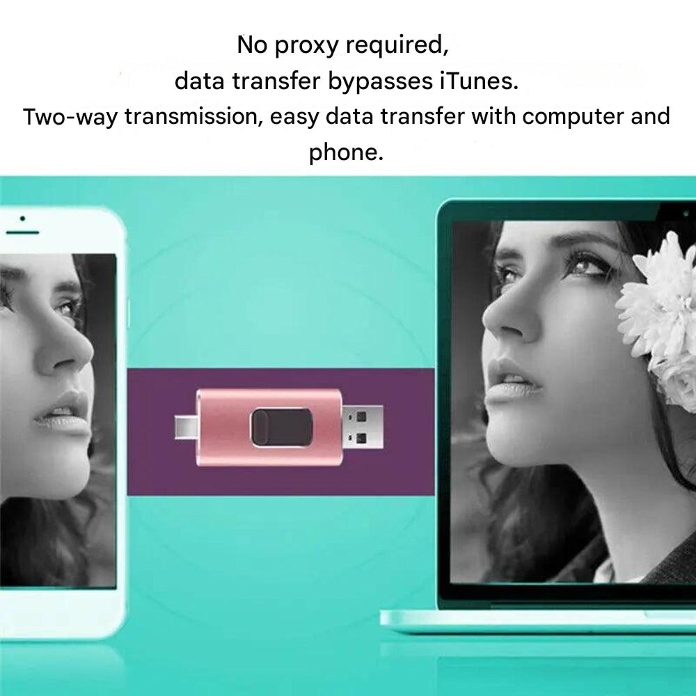 Multi-Device Flash Drive with 4 Connectors – USB-C Lightning Micro-USB & Standard USB Thumb Drive for iPhone Android PC Mac – Portable