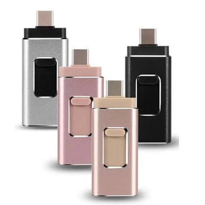 Multi-Device Flash Drive with 4 Connectors – USB-C Lightning Micro-USB & Standard USB Thumb Drive for iPhone Android PC Mac – Portable
