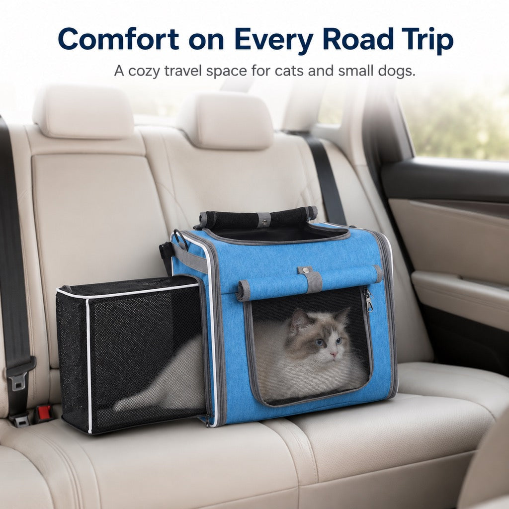 Ortekor 4-in-1 Expandable Bike Pet Carrier Backpack for Cats &Small Dogs - Hands-Free Rides, Car Travel & Vet Trips with Extra Breathing Room