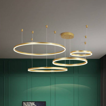 Lustre LED à anneaux multiples, hauteur réglable de 40 à 80 cm, luminaire en métal et acrylique, plafonnier à intensité variable pour salle à manger et salon, suspension moderne