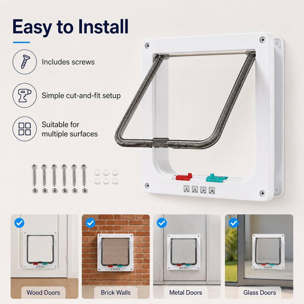 Ortekor 4-Way Locking Cat Door for Interior Doors & Litter Box Cabinets - Let Cats Come and Go Without Scratching