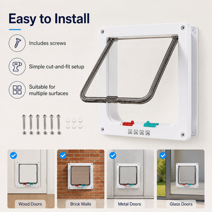 Ortekor 4-Way Locking Cat Door for Interior Doors & Litter Box Cabinets - Let Cats Come and Go Without Scratching