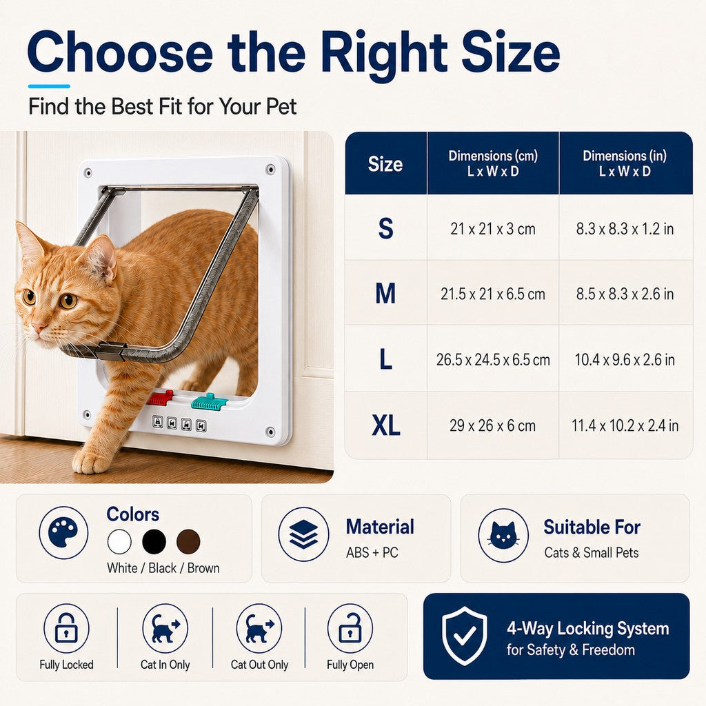 Ortekor 4-Way Locking Cat Door for Interior Doors & Litter Box Cabinets - Let Cats Come and Go Without Scratching