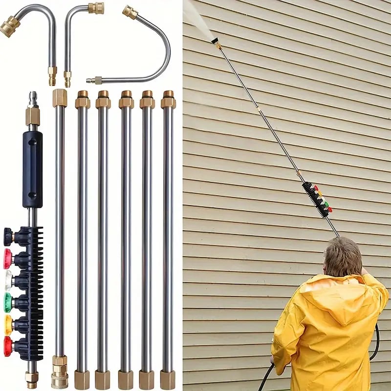 Extendable Pressure Washer Wand Kit 4000 PSI with Angled Nozzle for Gutters Siding Second Story Home Exterior