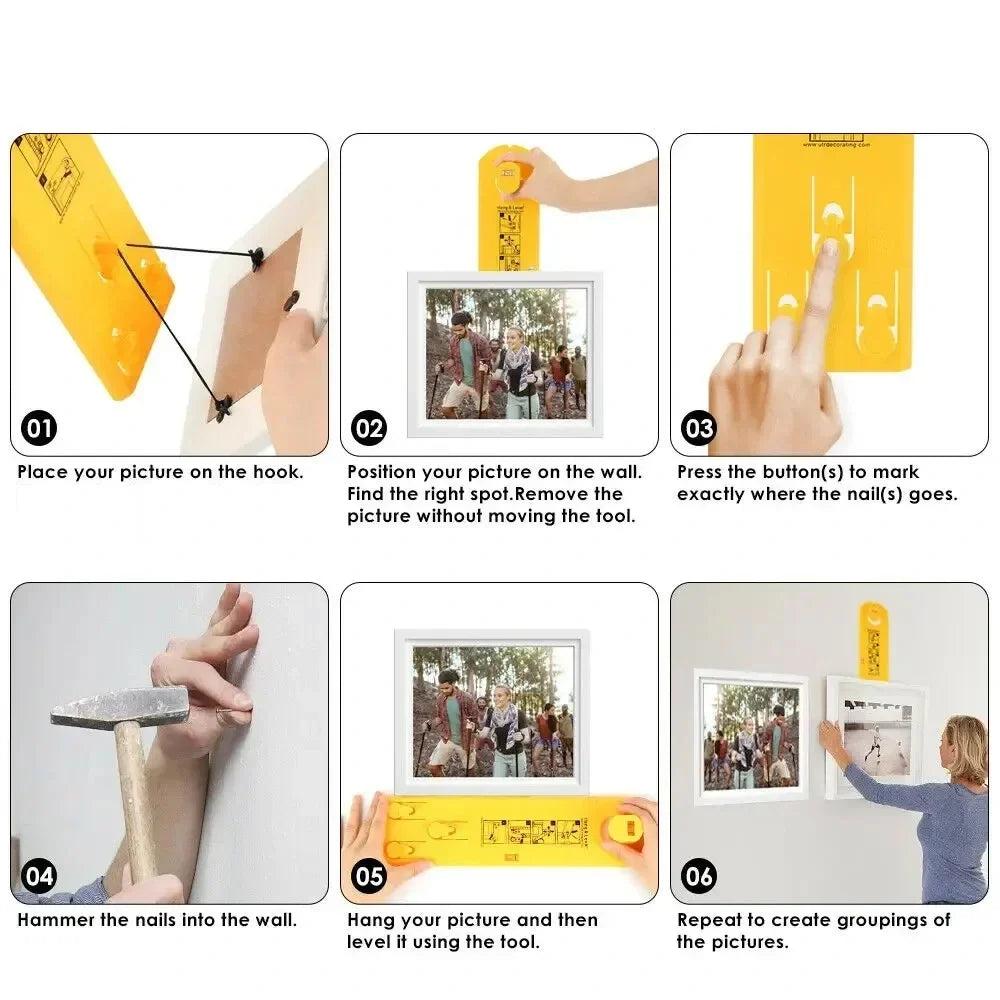 Picture Hanging Tool with Built-In Level for Walls - Frame Alignment Helper with Nail Marking System - Wall Decor Installation Aid for