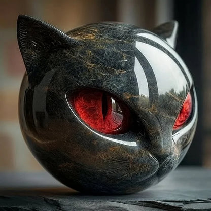 Glossy Resin Feline Figurine with Mesmerizing Gaze – Decorative Cat Statue for Desk, Shelf & Living Room Display – Modern Animal Sculpture A