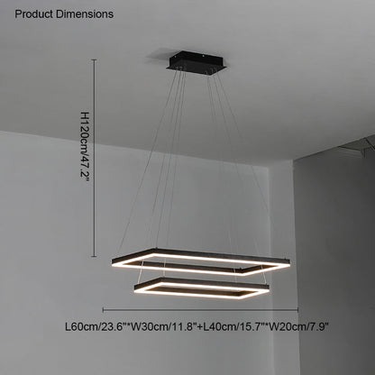 Multi-Tier Linear Suspension Fixture with Integrated LED, Adjustable Cable, Matte Black Metal Frame for Dining & Living Spaces