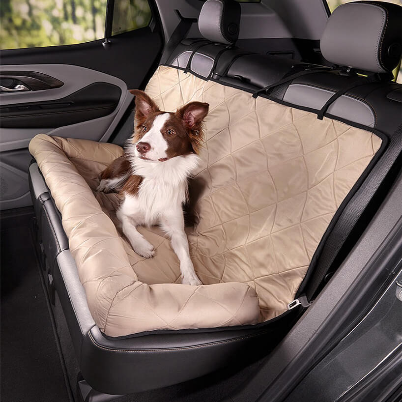 Dog Car Seat Cover for Back Seat – Padded Travel Hammock for Medium & Large Dogs with Safety Tethers & Storage Pockets