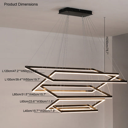 Multi-Tier Linear Suspension Fixture with Integrated LED, Adjustable Cable, Matte Black Metal Frame for Dining & Living Spaces