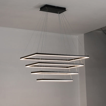 Multi-Tier Linear Suspension Fixture with Integrated LED, Adjustable Cable, Matte Black Metal Frame for Dining & Living Spaces