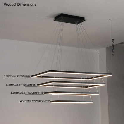 Multi-Tier Linear Suspension Fixture with Integrated LED, Adjustable Cable, Matte Black Metal Frame for Dining & Living Spaces