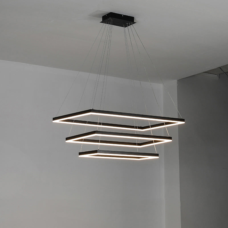 Multi-Tier Linear Suspension Fixture with Integrated LED, Adjustable Cable, Matte Black Metal Frame for Dining & Living Spaces