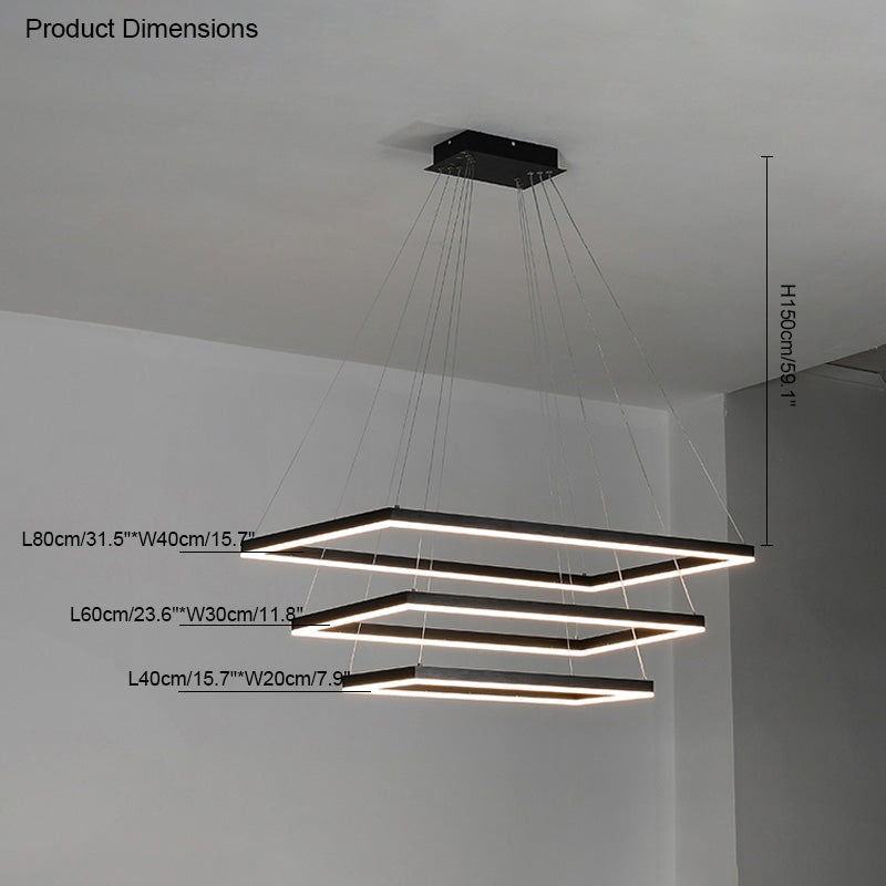 Multi-Tier Linear Suspension Fixture with Integrated LED, Adjustable Cable, Matte Black Metal Frame for Dining & Living Spaces