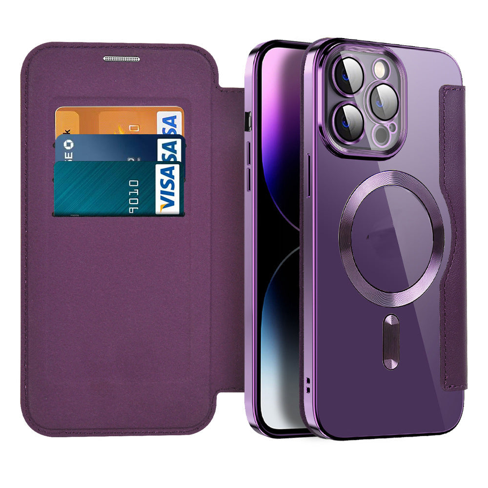 Étui portefeuille pour téléphone avec porte-cartes et fermoir magnétique – Housse à rabat avec protection RFID et support pour iPhone séries 12/13/14/15