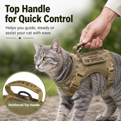 Ortekor Tactical Cat Harness with Leash for Outdoor Walks, Adjustable Escape-Resistant Vest for Cats