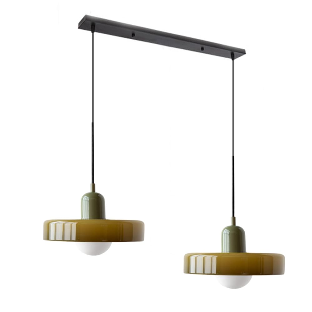 Dual-Shade Glass Hanging Light Fixture G9 Socket 14 Inch Ceiling Mount for Kitchen Island Dining Table Living Room Modern Overhead Lighting