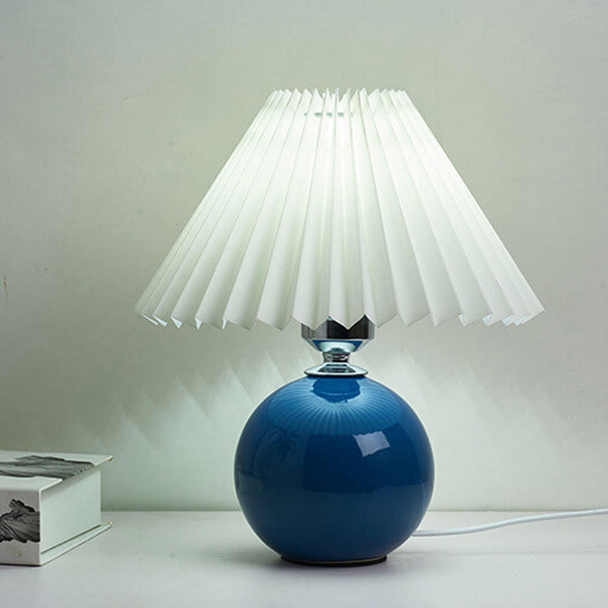 Ceramic Table Lamp with Fabric Shade – Modern Accent Lighting for Bedroom, Living Room & Home Office