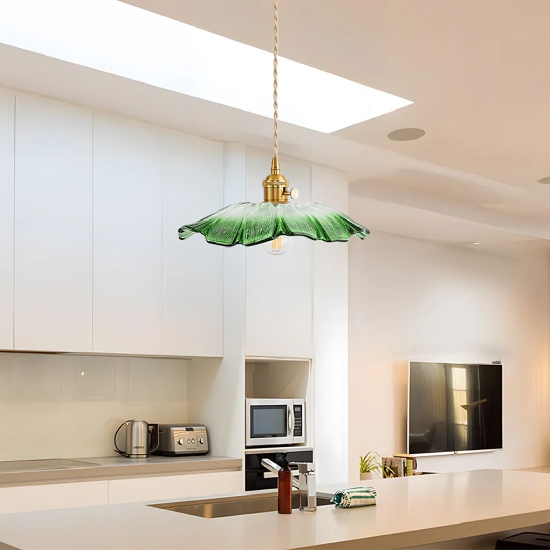 Fluted Glass Drop Ceiling Fixture 11 in Burgundy Shade Gold Hardware E27 Socket for Kitchen Island Entryway Ambient Overhead Illumination