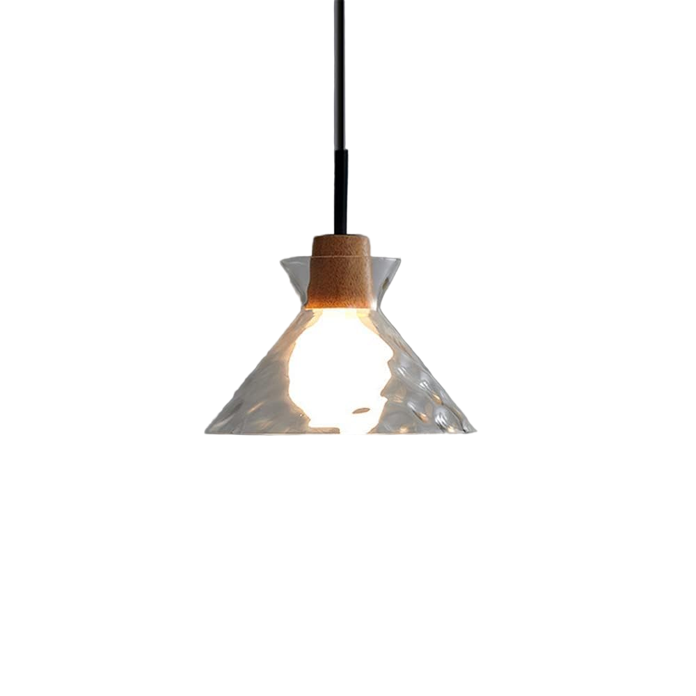 Wood & Glass Drop Light for Counter | Adjustable Height Cord Fixture with Clear Textured Shade | Nordic Style