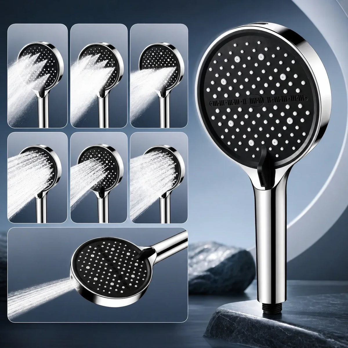 Handheld Shower Head with Seven Spray Modes for Bathroom Upgrade & Daily Use | Adjustable Water Flow | Modern Cylindrical Design for Home Sh