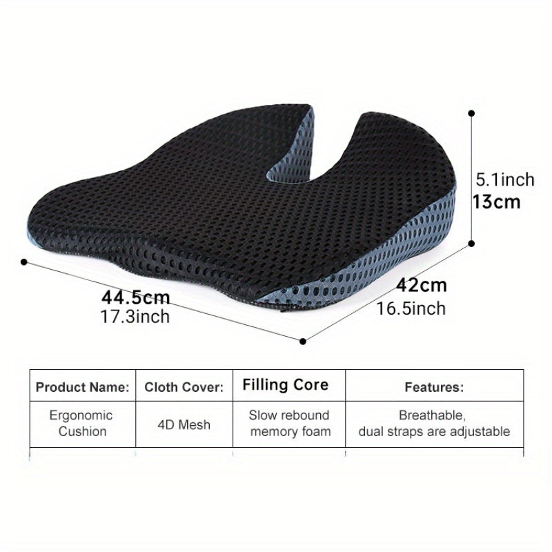 Triangular Car Seat Cushion with Memory Foam Support for Tailbone Relief & Posture Correction | Breathable Mesh Cover | Non-Slip Base for