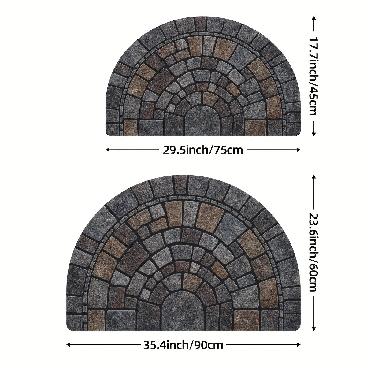 Semicircular Entryway Mat with Cobblestone Pattern for Indoor Outdoor Front Door Patio Garden Non-Slip Polyester Rug