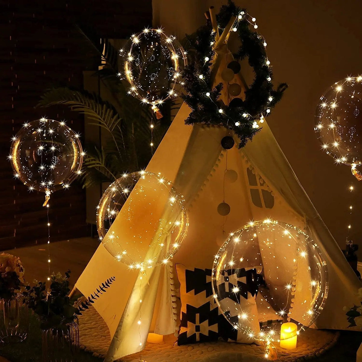 Illuminated Clear Balloons with Warm White LED String Lights 18 Inch Set of 10 Battery Powered for Birthdays Weddings Baby Showers Garden Pa
