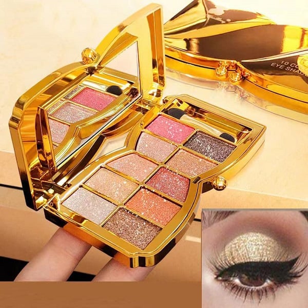 10-Color Glitter Eyeshadow Palette Shimmer Mineral Makeup for Parties Weddings Everyday Looks Highly Pigmented Long-Lasting Eye Shadow