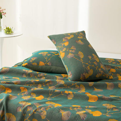 Maison Élégante | Couvre-lit jacquard réversible à motif ginkgo | Confort luxueux pour une décoration raffinée