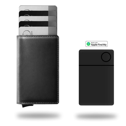 Portefeuille en cuir avec protection RFID et porte-cartes coulissant, 9,4 × 6,6 × 1 cm, mécanisme en aluminium, portefeuille de voyage fin et compact pour poche avant