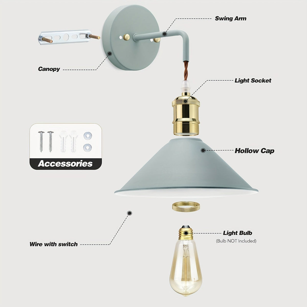 Industrial Wall Light Fixture – Oil-Rubbed Metal Accent Lamp for Bedroom, Living Room & Hallway – E26 Hardwired Sconce