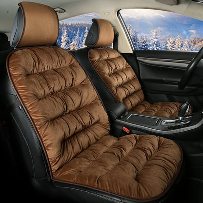 Plush Quilted Auto Seat Protector Pad with Headrest Cover Gray Beige Coffee Black for Front Bucket Seats SUV Truck