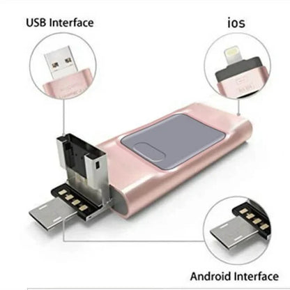 Clé USB multi-appareil à 4 types de connecteurs – USB-A, USB-C, Micro-USB et port Lightning pour le transfert de fichiers entre iPhone, Android et ordinateur