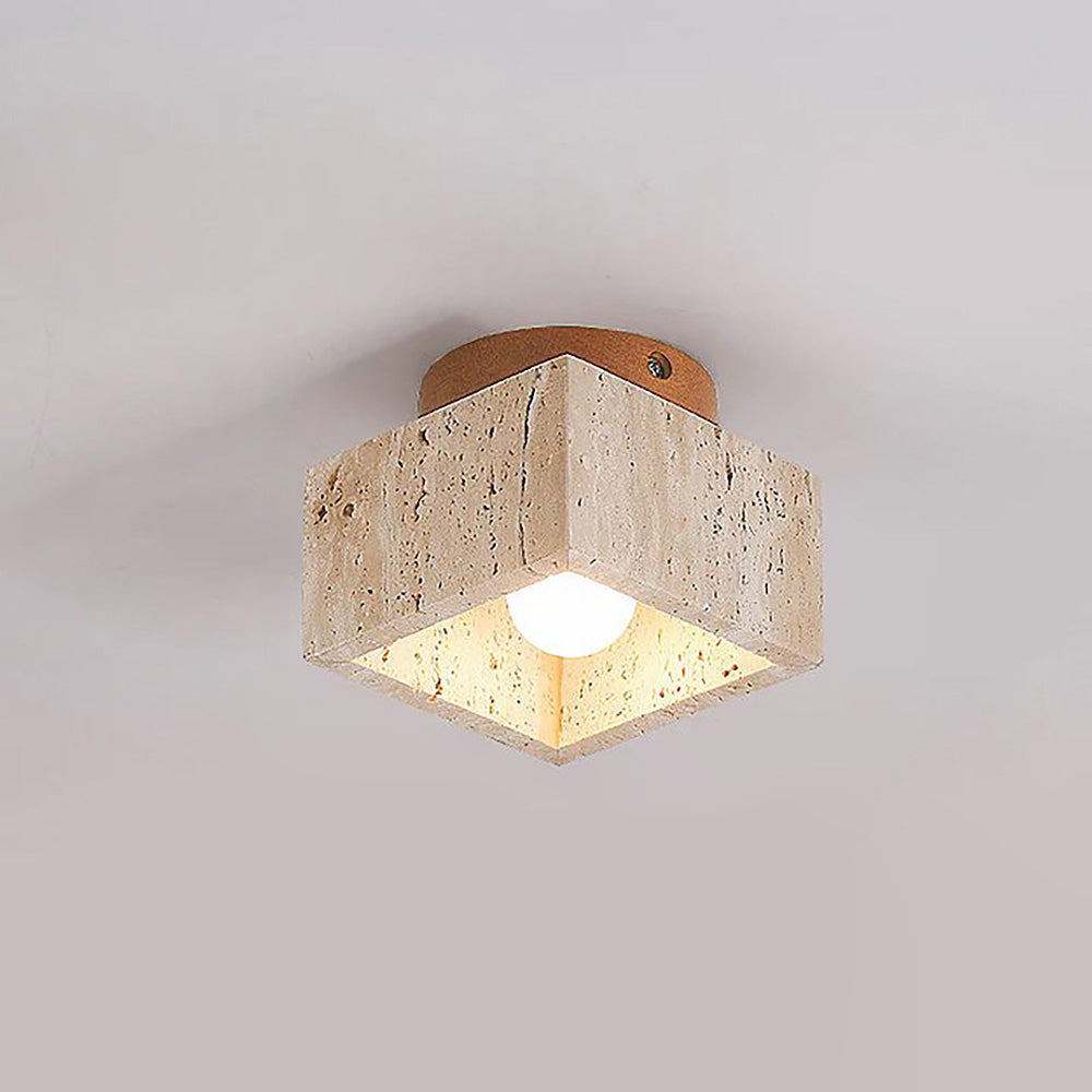 Plafonnier encastré en pierre naturelle avec détails en bois, culot E26, pour chambre, entrée, espace de vie, luminaire à profil bas, éclairage ambiant au plafond