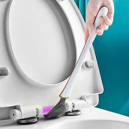 Silicone Toilet Brush with Flat Head & Wall Mount Holder for Deep Bowl Cleaning