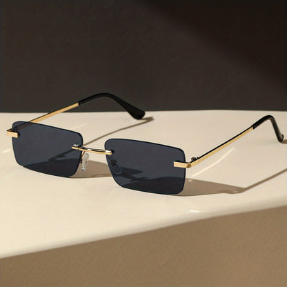 Lunettes de soleil sans monture pour hommes – Monture en métal légère avec protection UV et verres dégradés oversize pour la conduite, les sports de plein air, la plage
