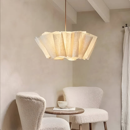 Pleated Fabric Shade Hanging Ceiling Lamp 16 in Warm Cream for Dining Room Kitchen Island Scandinavian Japanese Modern Minimalist Ambient Li
