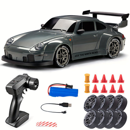 Mini voiture de course télécommandée pour drift, 4 roues motrices, roues lumineuses LED, échelle 1:24, performance de course en intérieur et extérieur, télécommande 2,4 GHz, rechargeable
