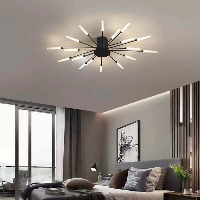 Starburst Flush Mount Ceiling Light Black Gold Modern Firework LED Fixture Bedroom Living Room Natural White Hardwired Indoor