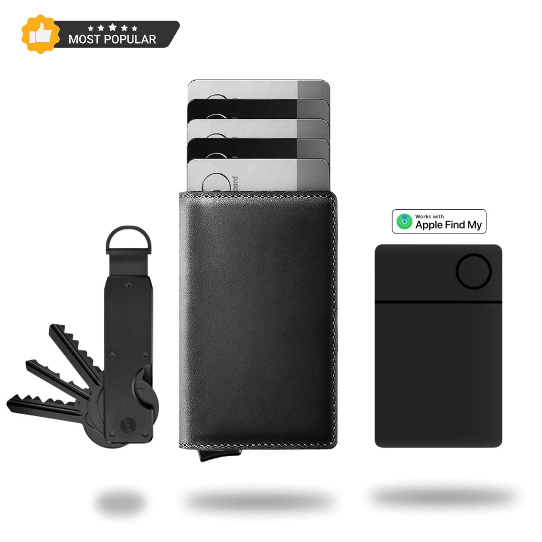 Portefeuille en cuir avec protection RFID et porte-cartes coulissant, 9,4 × 6,6 × 1 cm, mécanisme en aluminium, portefeuille de voyage fin et compact pour poche avant