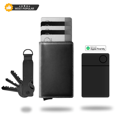 Portefeuille en cuir avec protection RFID et porte-cartes coulissant, 9,4 × 6,6 × 1 cm, mécanisme en aluminium, portefeuille de voyage fin et compact pour poche avant