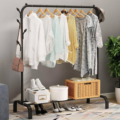 Steel Garment Rack with Shelves & Hooks for Entryway Organization 59 in H × 43 in W Freestanding Clothes Rail Multi-Level Storage for Jacket
