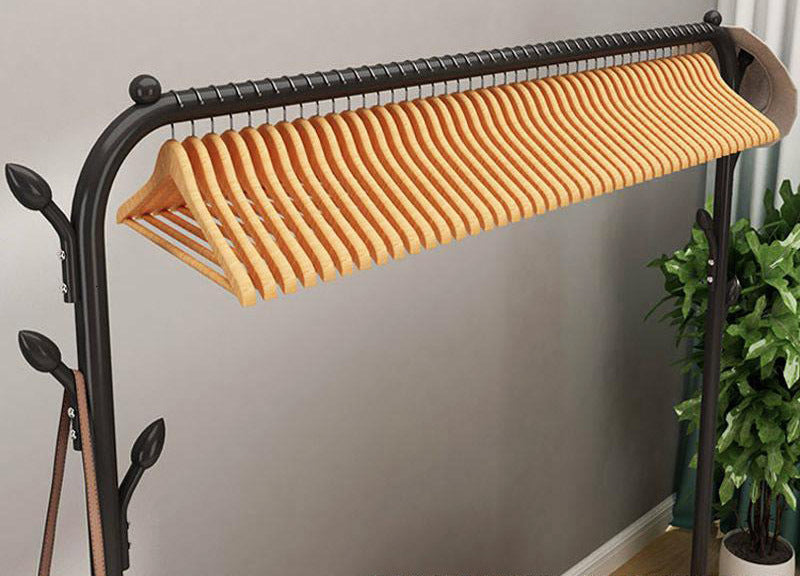 Steel Garment Rack with Shelves & Hooks for Entryway Organization 59 in H × 43 in W Freestanding Clothes Rail Multi-Level Storage for Jacket