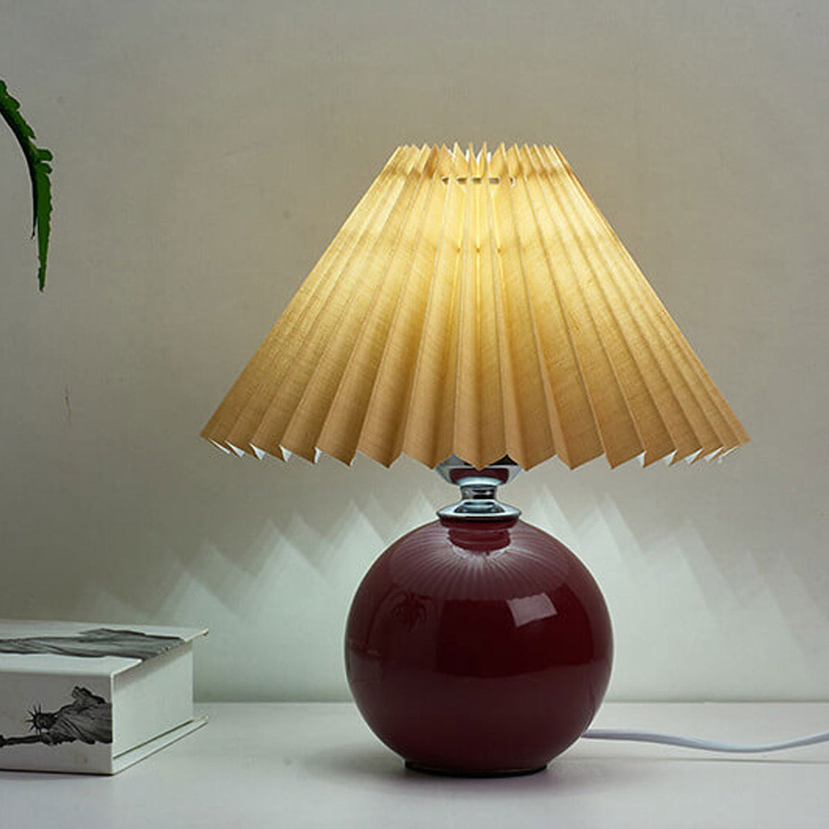 Ceramic Accent Lamp with Fabric Shade 11x9.5 in E26 Socket for Nightstand Desk Study Room Reading Light Modern Home Decor