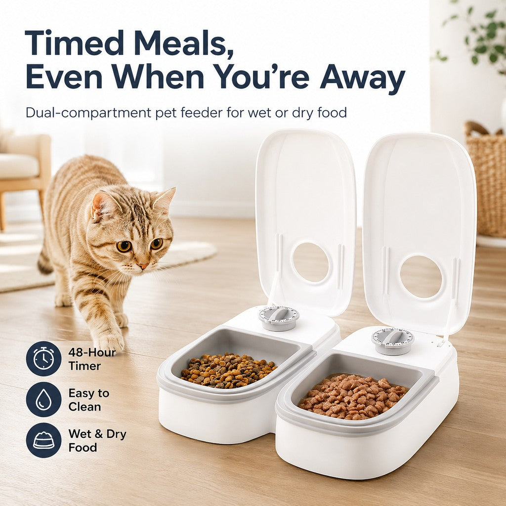 Ortekor 48-Hour Timed Pet Feeder for Cats & Small Dogs - Scheduled Meals for Workdays, Short Trips & Busy Pet Parents